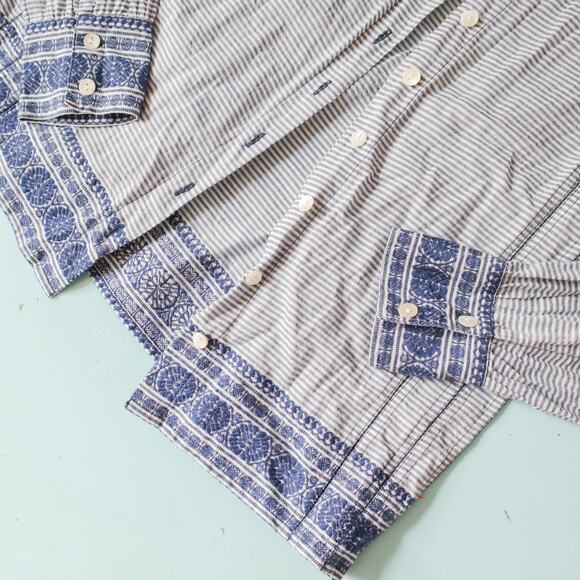 Roller Rabbit Blue Striped Ruffle Neck Embroidered Trim Shirt Size Small - Picture 2 of 8